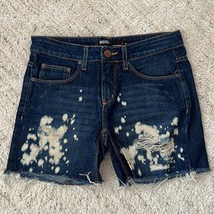 Distressed Acid Wash Dark Jean Shorts